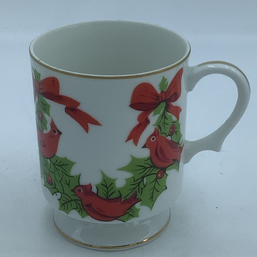 Vintage Lefton China Hand Painted Christmas Cardinals Mug